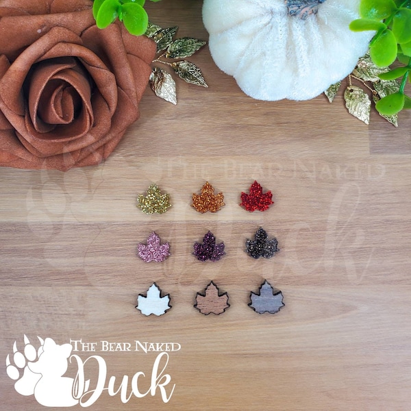 Fall Leaf Stud Earring Blanks for Jewelry Makers, Price Per Pair, Earring Findings, Jewelry Blanks, DIY, Glitter Acrylic Blanks, Wood Blanks