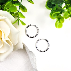 5 Pair of Silver 16mm Surgical Stainless Steel Hinged Huggie Hoop Earring Findings, 10 pieces, Earring Findings, 16mm inner diameter