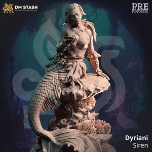 Dyriani- Siren of The Deep |32 mm Scale | 75 mm Scale | Tabletop | unpainted miniature | DnD | Dungeons and Dragons