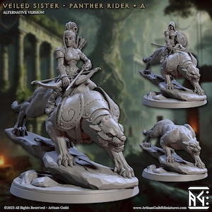 Veiled Sister Panther Rider A | 32 mm Scale | Tabletop | unpainted miniature | DnD | Dungeons and Dragons