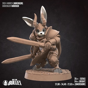 Harengon Warrior | 35 mm Scale | Tabletop | unpainted miniature | DnD | Dungeons and Dragons