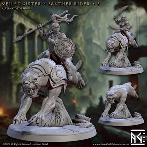 Veiled Sister Panther Rider B | 32 mm Scale | Tabletop | unpainted miniature | DnD | Dungeons and Dragons