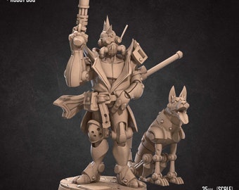 Warforged Artificer and Robot Dog  | 35 mm Scale | Tabletop | unpainted miniature | DnD | Dungeons and Dragons