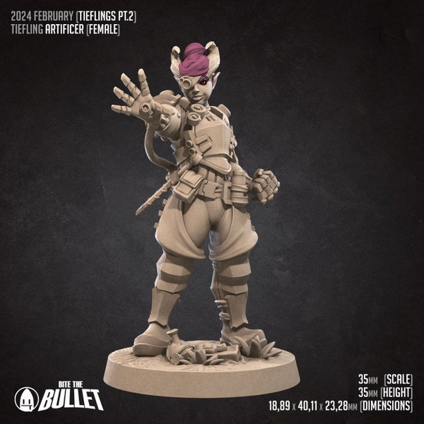 Tiefling Artificer Female  | 35 mm Scale | Tabletop | unpainted miniature | DnD | Dungeons and Dragons