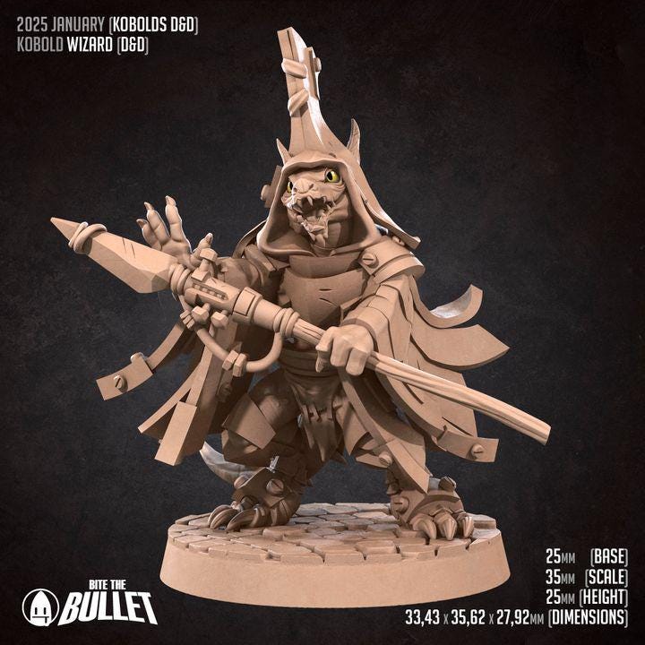 Kobold Wizard 35 mm Scale Tabletop unpainted miniature DnD  Dungeons and Dragons
