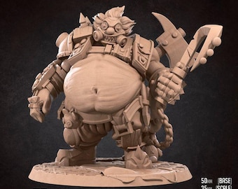 May include: A detailed, hand-painted miniature of a grotesque, fleshy, clown-like creature with a large belly, wearing a tattered, multi-layered costume and holding a large, rusty axe. The miniature is painted in shades of brown, grey, and red. The base of the miniature is a circular, grey platform. The text "BITE THE BULLET" is printed on the base. The text "2025 FEBRUARY (HORROR CIRCUS) JUNKHOG CLOWN" is printed above the miniature. The text "50MM (BASE) 35MM (SCALE) 41MM (HEIGHT) 58,1 x 47,95 x 39,55MM (DIMENSIONS)" is printed below the miniature.