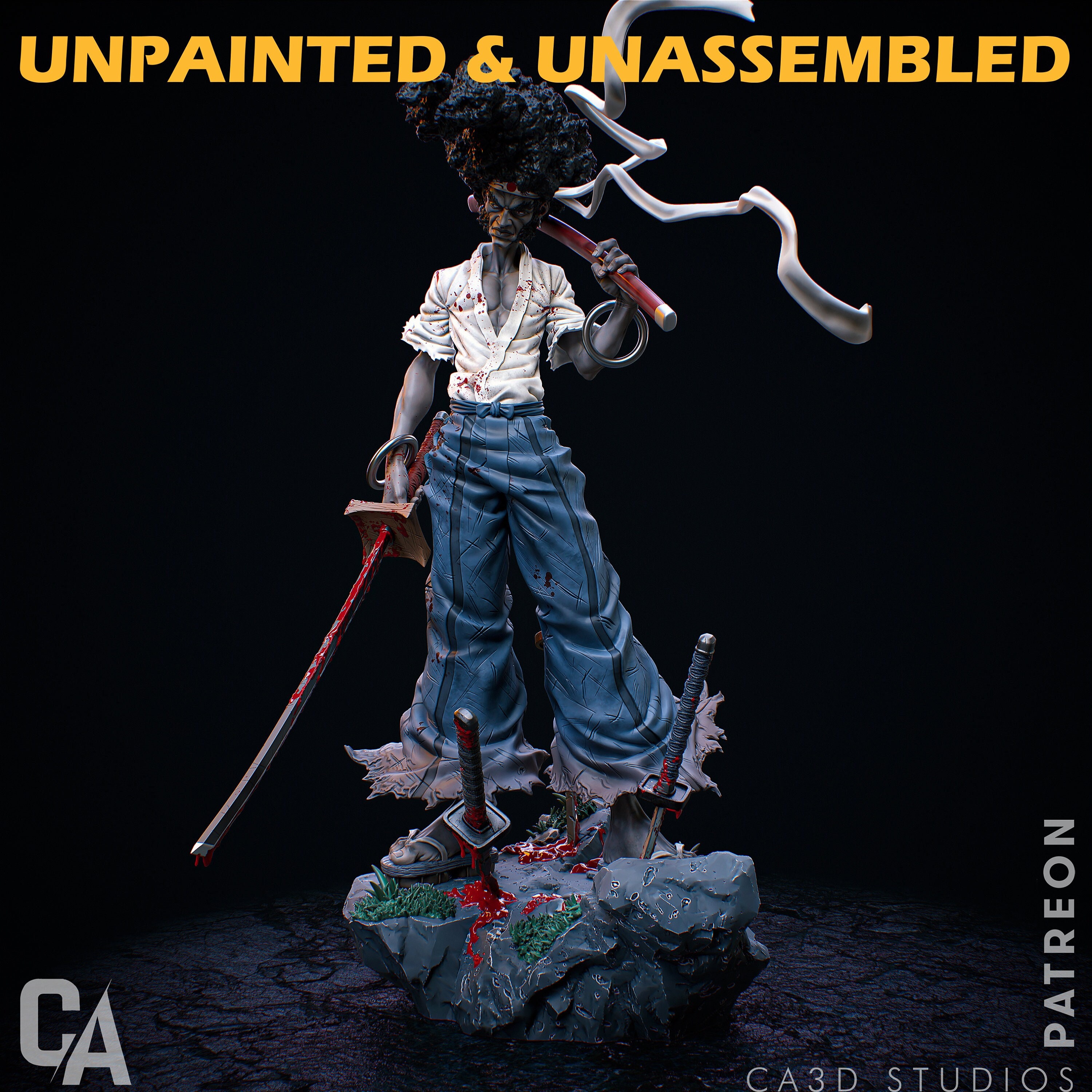 アフロサムライ アクションフィギュア AFRO SAMURAI Afro Samurai Statue |1/12 Scale| Unpainted| Unassembled Kit
