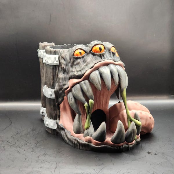 Mimic Dice Tower and Can Holder | 3D Printed | Hand Painted |  Fantasy Dice Roller for DND and RPG Gaming