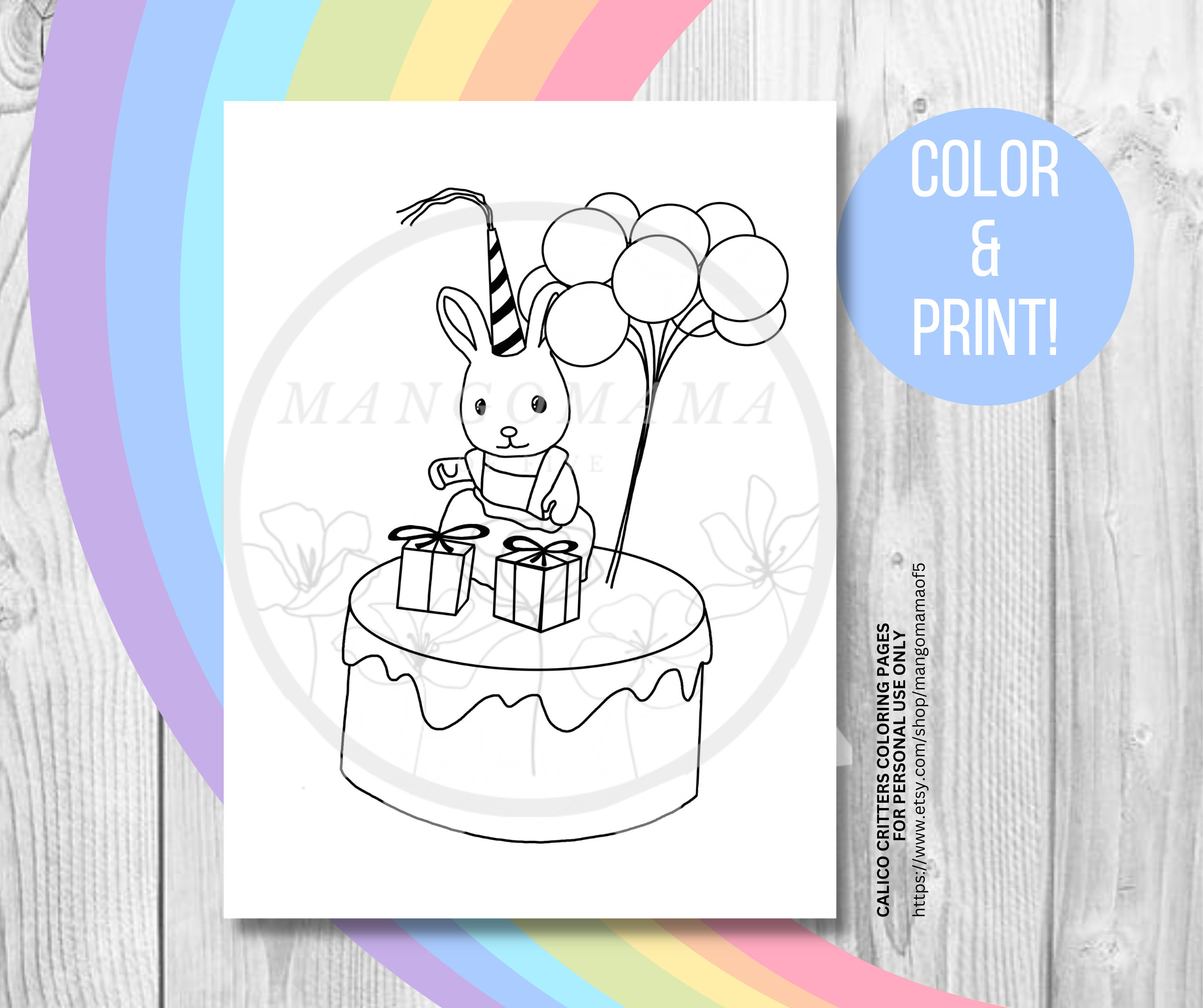 PRINTABLE Calico Critters Birthday Coloring Pages, DIY Print &amp; Color ...