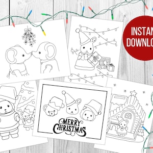 PRINTABLE Calico Critters HOLIDAY Christmas Coloring Pages, DIY Print & Color Set of 5 Designs