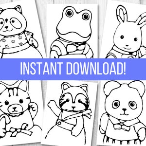 PRINTABLE Calico Critters Figures, Coloring Pages, DIY Print & Color Set of 6 Designs
