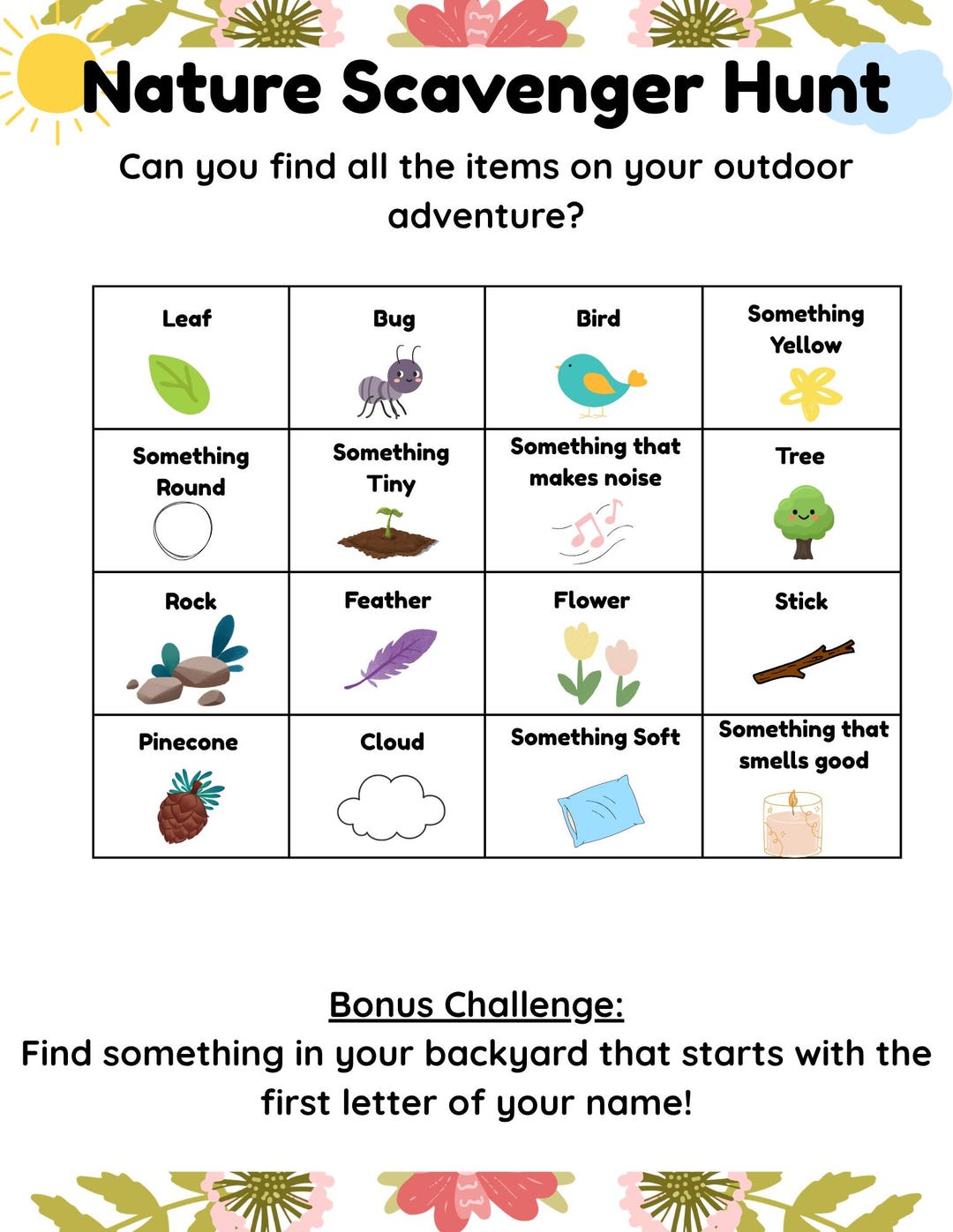 Backyard Scavenger Hunt Printable | Kids Outdoor Activity | Preschool ...