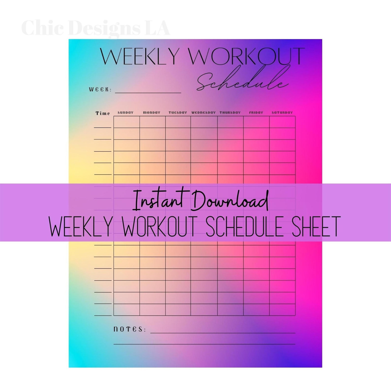 Printable Daily Workout Schedule Sheet With Pink Purple Etsy