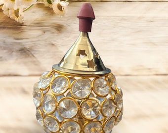 Crystal Matki Diya.Pure Brass || Brass Akhand Pooja Diya for Diwali || Oval Golden Crystal Matki Diya Finish  Gold Plated