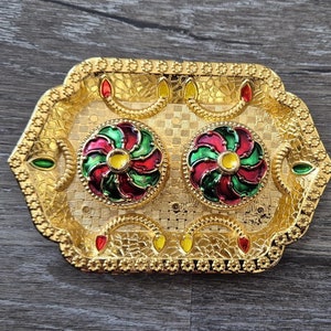 Designer Golden Haldi Kumlum Plate | Return gift for festival | Minakari designer Plates | 5 inch Long | Rectangle Plate | set of 6