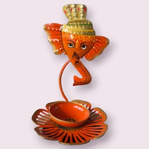 Handpainted Ganeshji with Diya Tea light Holder | Ganesh Diya | Showpiece for Home Decor