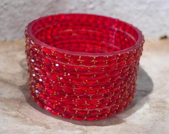 RainDrop Bangles || Red color Set of 6 0r 12  || Size 2-4 || Size 2-6 || Size 2-8 || Size 2-10 || Glass Valayal / kankanalu
