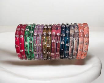Floral Glass Kada Bangles Combo || Set of 2 || Multicolor Size : 2-4 , 2-6 , 2-8 || Wedding Kada