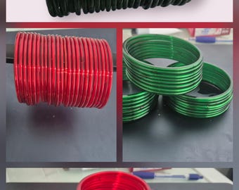 Indian Glass Bangles  (12 Peices) | Bangles Set For Women Size 2-6 ML , 2 - 8 ML & Size 2-12 ML | Red and Green color || Plain Bangles