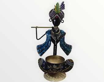 Handprinted Krishnaji WITH Diya || Metal Krishnani with Indian Touch