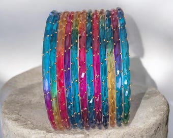 Multicolor RainDrop Bangles   || Size 2- 10 || Set of 12 || Glass Valayal / kankanalu