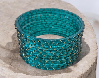 RainDrop Bangles ||Sea Green Set of 6 0r 12  || Size 2-4 || Size 2-6 || Size 2-8 || Glossy finish Bangles || Glass Valayal / kankanalu