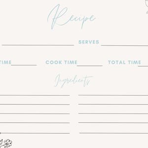 Recipe Card, Floral Recipe Card, Digital Recipe Card, Downloadable