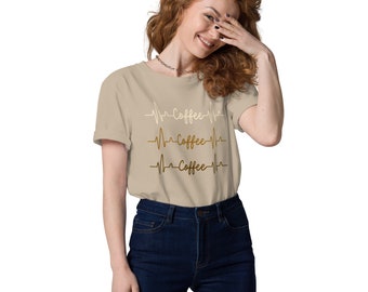 Camisa de café, camiseta de café Heartbeat, camiseta de algodón orgánico unisex