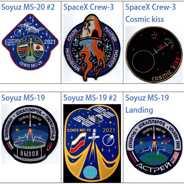 Human Space Flights 2021 Soyuz MS-20 SpaceX Crew-3 MS-19 Dragon Cosmic kiss USA Mission Spooky Season Endurance Landing Astraeus Badge Patch