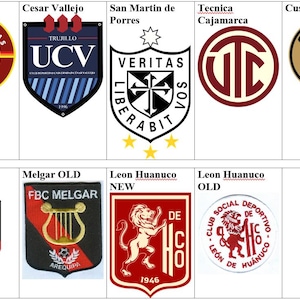 Puede incluir: Un collage de logos de equipos de fútbol peruano. Los logos están dispuestos en una cuadrícula con dos filas y cuatro columnas. Los logos son todos de diferentes colores y diseños, pero todos presentan el nombre del equipo y un símbolo que representa al equipo.