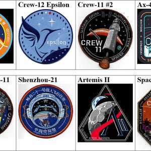 Human Space Flights Ax-4 Grace SpaceX Crew 12 Epsilon 11 10 Dragon Endurance USA Shenzuu 21 22 China Artemis II Orion Gestickter Aufnäher