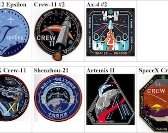 Human Space Flights Ax-4 Grace SpaceX Crew 12 Epsilon 11 10 Dragon Endurance USA Shenzhou-21 China Artemis II Orion Badge Embroidered Patch