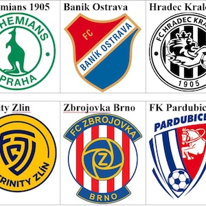 Pode incluir: Logotipos de 6 equipas de futebol checas: Bohemians 1905, Banik Ostrava, Hradec Kralove, Trinity Zlin, Zbrojovka Brno e FK Pardubice.