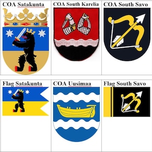 Finland Pirkanmaa Satakunta South Karelia Ostrobothnia Savo Southwest Uusimaa Region Coat of arms Flag Badge Embroidered Patch
