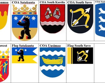 Finland Pirkanmaa Satakunta South Karelia Ostrobothnia Savo Southwest Uusimaa Region Coat of arms Flag Badge Embroidered Patch
