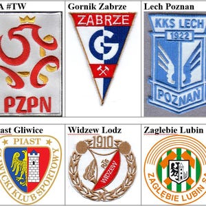 Polska Narodowa Lech Poznań Górnik Zabrze KS Cracovia Widzew Łódź Piast Gliwice Śląsk Wrocław Zagłębie Lubin Piłka nożna Haftowana naszywka