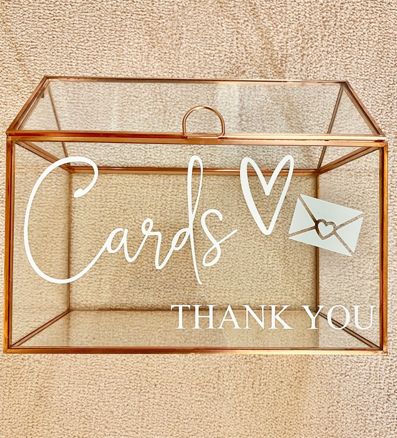 Geometric Rose Gold Glass Card Box for Weddings, Showers, Grad Parties