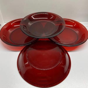 Anchor Hocking 4pc Ruby Red Glass Salad/Dessert/Side Plates, 7” - MINT set