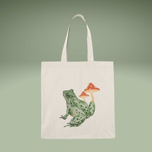 Frog and Mushroom Natural Tote Bag Cottage Core Gift for - Etsy