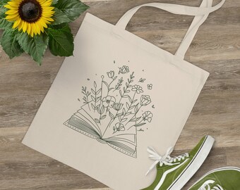 Floral Book Minimalist Tote Bag