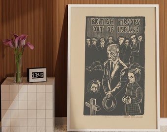 British troops out of Ireland (1976) Poster: Vintage Troops Out Movement Print and Anti War Protest Wall Art for Resistance Room Decor