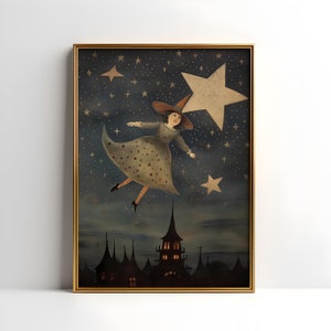 Folk Art Hexe Kunstdruck | Witchy Pop Art Poster | Retro 70er Jahre Wohnzimmer Dekor | Dark Academia Wohnung Dekor |  Whimsigoth Ästhetik