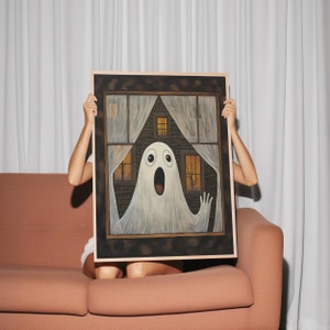 Ghosts Art Print, Halloween Art Print, Halloween Decor, Cute Ghosts in Field, Spooky Vintage Halloween, Printable Wall Art, Digital Download