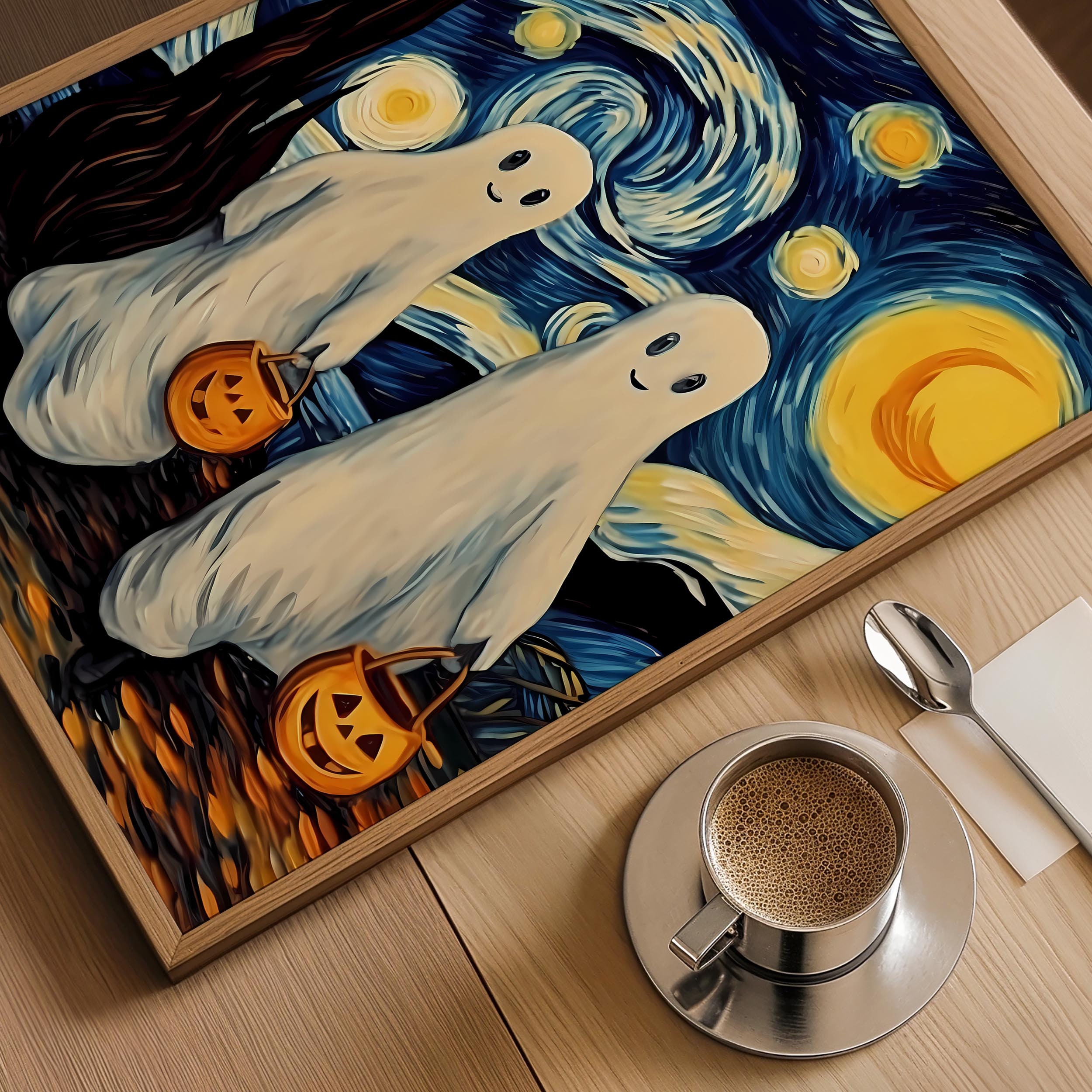 Starry Night Ghost Art Print | Kawaii Ghost Halloween Poster ...