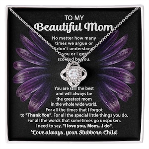 Alla mamma messaggio collana, collana nodo d'amore, regalo per la festa della mamma, regalo per la mamma, alla mia bella mamma messaggio