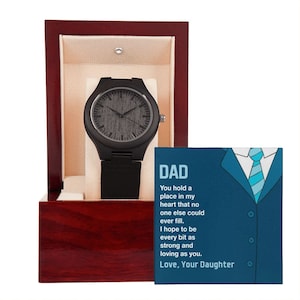 Reloj de madera con tarjeta de mensaje sincera, reloj para papá, regalo para padre, reloj de hombre con banda de cuero, regalo de cumpleaños para papá