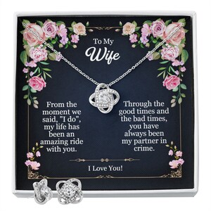 Aan vrouw bericht kaart ketting, liefde knoop ketting en oorbel set, aan mijn vrouw, mijn vrouw bericht kaart ketting voor vrouw, Valentijnsdag geschenk