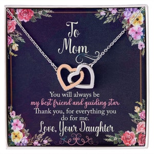 An Mama Nachricht Karte Halskette Von Tochter, Edelstahl mit Rose Gold Finish Interlocking Hearts Halskette, Muttertagsgeschenk