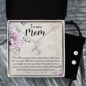 Collar de tarjeta de mensaje para mamá, conjunto de collar y aretes de belleza seductora, regalo del día de la madre, regalo para mamá, tarjeta de mensaje para mi mamá