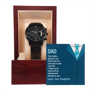 Orologio cronografo nero con cartolina messaggio sentito, orologio per papà, regalo per papà, orologio da uomo, regalo di compleanno per papà